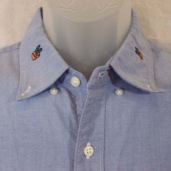 J.Crew Light Blue Oxford Shirt Short Sleeve Peace Sign Embroidery Size M Cotton - Picture 5 of 13